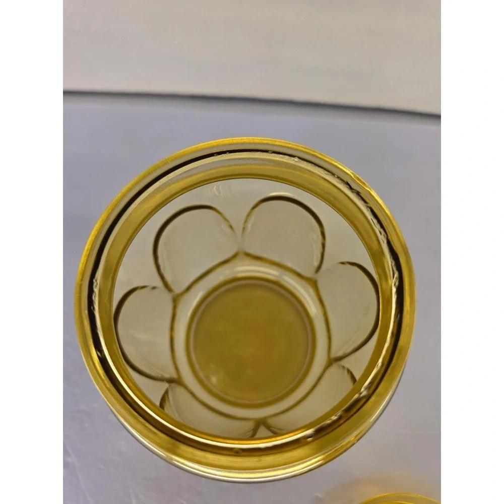 Vintage Amber Glass Apothecary Canister Jar w/ Faceted Lid Octagonal MCM Storage